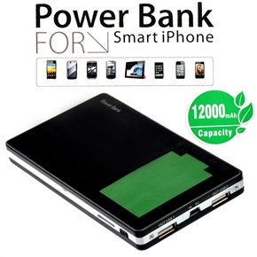 BuySKU64886 12000mAh Portable Mobile Power Bank Emergency Charger with Double USB Output for iPad iPhone iPod HTC BlackBerry (Black)