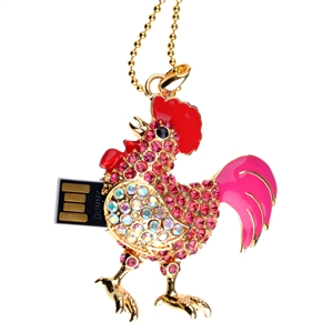 BuySKU60803 1GB U Disk Cock Shape USB Flash Memory Drive with Rhinestone