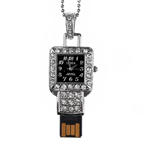 BuySKU60728 1GB USB Drive U Disk Rhinestone Flash Memory Drive with Clock