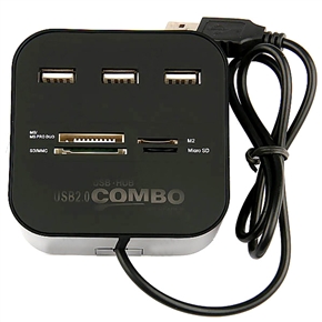 2-in-1 USB2.0 High Speed 3-Port Hub Adapter with MS/SD/MMC/TF Card Reader & USB Cable