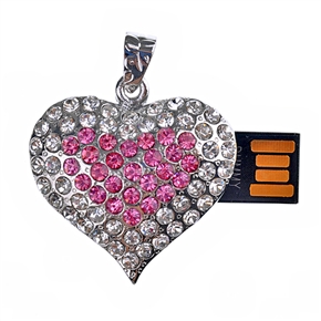 BuySKU60630 2GB Heart Shape U Disk USB Flash Memory Drive with Rhinestone (Silver)