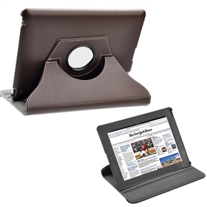 360 Degree Rotating Protective PU Leather Case Cover with Plastic Stand for The new iPad (Brown)