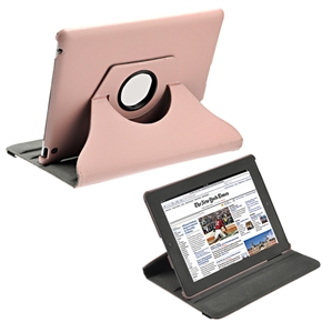 360 Degree Rotating Protective PU Leather Case Cover with Plastic Stand for The new iPad (Light Pink)