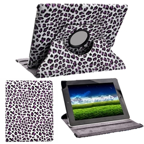 360 Degree Rotating Stand Leopard Pattern Protective PU Leather Case Cover with Sleep Function for The new iPad (Purple)