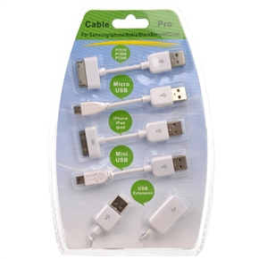 BuySKU65290 5-in-1 USB 2.0 Data & Charging Cable Pro Set for iPhone iPod Nokia Samsung BlackBerry HTC Motorola MP4 GPS (White)