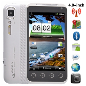 B2000 Android 2.3 Dual SIM Quad Band 4.0-inch Capacitive Touchscreen 3G Smart Phone with WiFi GPS Dual-camera (White) 