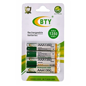 BuySKU62224 BTY 1350mAh 1.2V AAA Rechargeable NiMH Battery (4 pcs/set)