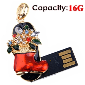 BuySKU66881 Beautiful Christmas Boot 16G Rhinestone USB Flash Drive with Metal Ring