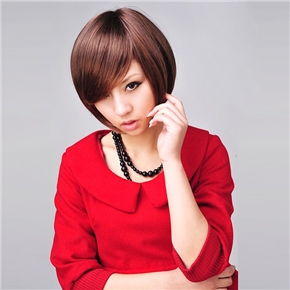 BuySKU62331 Bob Style Short Wig Hair with Front Bang (Light Brown)