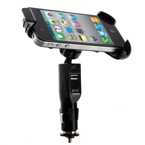 BuySKU67353 C004 Universal 360 Rotating Stretchable Car Mount Holder & USB Car Charger for iPhone /HTC /Samsung /Nokia /LG (Black)