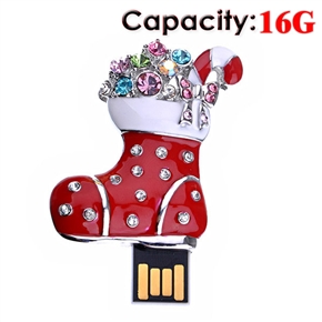 BuySKU66886 Delicate Christmas Boot 16G Rhinestone USB Flash Drive U-Disk