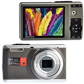 BuySKU63243 E80 2.7" TFT-LCD 5MP CMOS Portable Digital Camera with 8X Digital Zoom /Anti-shake /AV-Out /SD Card Slot (Grey)