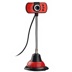 BuySKU67159 Flexible Driverless 8.0 Mega Pixels USB 2.0 Webcam PC Web Camera with 3 LED Lights & Microphone (Red)