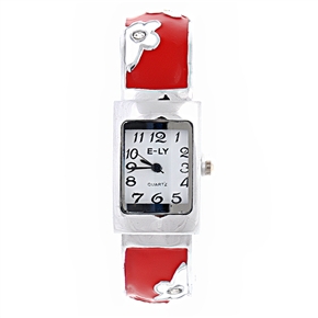 BuySKU57750 Floral Bracelet Style Wrist Watch Metal Watch with Rhinestones (Red)