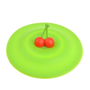 Funny Silicone Cup Lid with Cherry Sculpt Decoration Green