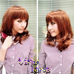 BuySKU62375 Hot Japanese Style Curly Wig Hair with Neat Eyebrow Bang (Flaxen)