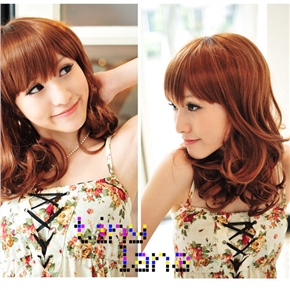 BuySKU62381 Hot Rinka Wig Long Curly Wig Hair with Neat Eyebrow Bang (Flaxen)