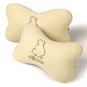 BuySKU59555 K-246A Khaki Ultra Soft Car Neck Pillow with Cute Bear Pattern & Band - 2 pcs/set