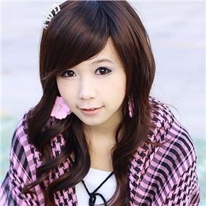 BuySKU62339 Korean Long Wig with Bang Popular Small Curl (Brown)