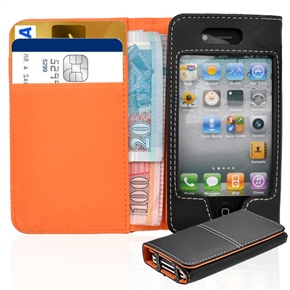Left-right Open Protective PU Case Cover with Card Holder for iPhone 4 /iPhone 4S (Orange) 