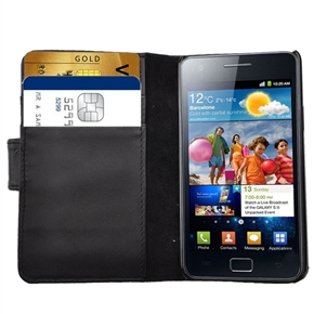 Left-right Open Style Protective PU Case Cover with Card Holder for Samsung Galaxy SII /I9100 (Black) 