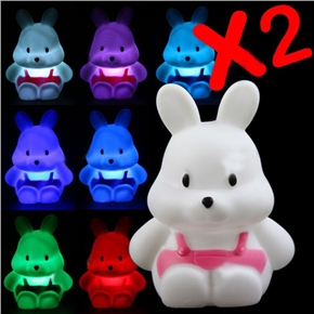 BuySKU61663 Lovely Bear Shaped Color Auto-Changing LED Desktop Small Night Light (White) - 2 pcs/set