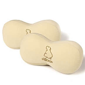 BuySKU59557 Memory Foam Neck Pillow Car Neck Cushion with Bear Pattern (Khaki) - 2 pcs/set