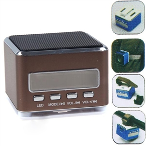 Mini Multifunctional Speaker with Radio & LED Flashlight & TF Card /USB Slot & 3.5 Audio Jack (Brown)