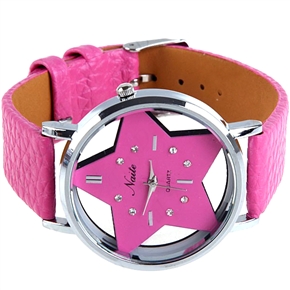 BuySKU58114 Naite Star Style Woman Watch Quartz Watch Wristwatch with Star Dial and Leather Band (Pink)