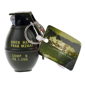 No.802 Distinctive Grenade-shaped Butane Lighter with Key Buckle (Army Green) 
