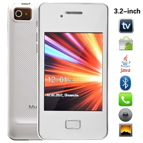 P9100 Dual SIM Quad Band 3.2-inch Resistive Touchscreen Cell Phone with TV Dual-camera Bluetooth Java FM MP3 MP4 (White)
