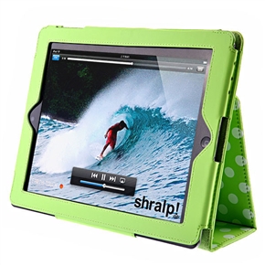 BuySKU65393 Polka Dots Skin Design Folding Leather Cover with Sleep & Wake Function for iPad 2 (Green)