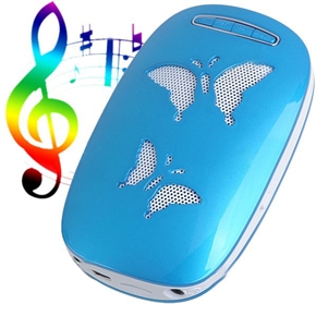 Rechargeable Stereo Media Speaker with FM Radio & 3.5mm Micro SD / TF Slots (White & Blue)