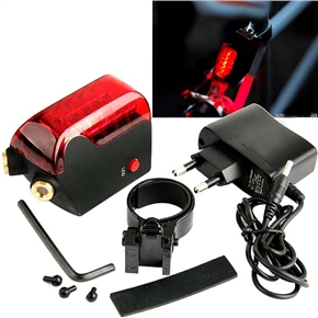 BuySKU58768 Red Laser Radiation Light + LED Lamp with EU Plug Charger for Bike (Red and Black)