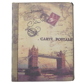 BuySKU67682 Retro London Bridge Style Postcard Patten PU Protective Case with Inner Hard Back Case & Sleep Function for The new iPad