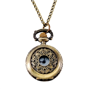 BuySKU58051 Retro Style Flower Pattern Cover Round Half Hunter-case Quartz Pocket Watch with Bronze Chain