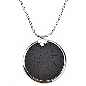 BuySKU64487 Round Lava Rock Quantum Scalar Energy Pendant Necklace with Hot Wheel Pattern & Metal Rim