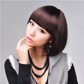 BuySKU62368 Short Straight Wig Hair Cool Bob Hair with Neat Eyebrow Bang (Dark Brown)