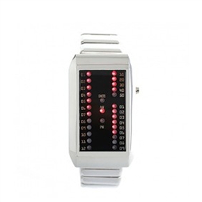 BuySKU58378 Stainless Steel Man Watch Red LED Lighting Display Watch (Silver)