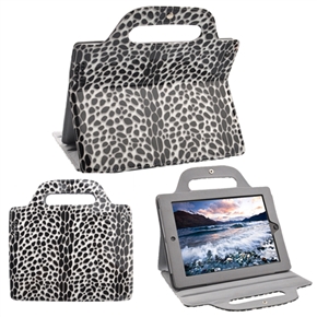 Stylish Leopard Pattern Patent Leather Handbag Pouch Case with Sleep Function & Stand for The new iPad (White)