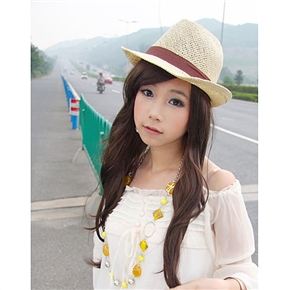 BuySKU62342 Stylish Long Curly Wig Japanese Hairstyle with Bang (Flaxen)