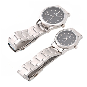 BuySKU64276 Stylish Stainless Steel Couple Watches with Date Display & Round Dial (Black)