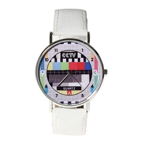 BuySKU57885 Stylish TV Dial Wrist Watch with Round Case (White Wristband)