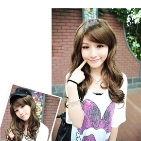 BuySKU62370 Tiny Lana Style Long Curly Wig Hair with Elegant Bang (Light Brown)