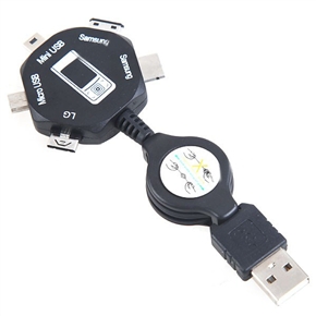 USB Charger with 5 Mobile Phone Connectors for Samsung/ LG/ Motorola/ Sony Ericsson (Black) 