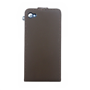 Up & Down Open Cowhide Leather Case Skin Cover for iPhone 4 (Brown)