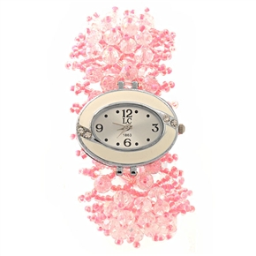 BuySKU70597 LC 1863 Fashion Oval Dial Rhinestones Decor Women's Bracelet Quartz Wrist Watch (Pink)