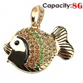 BuySKU70393 Lovely Rhinestones Decor Goldfish Shaped 8GB USB Flash Drive U-disk (Golden)