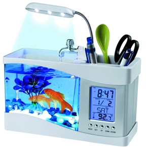 BuySKU72404 Multifunctional USB LCD Display Desktop Aquarium Fish Tank LED Light Lamp with Calender /Alarm Clock /Pen Holder (White)