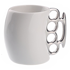 BuySKU72259 Novelty Metallic Handle Ceramic Fist Coffee Tea Milk Cup Mug Cup (Silver & White)